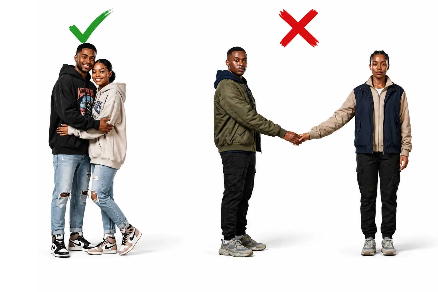 One person, or two people close together and interacting naturally